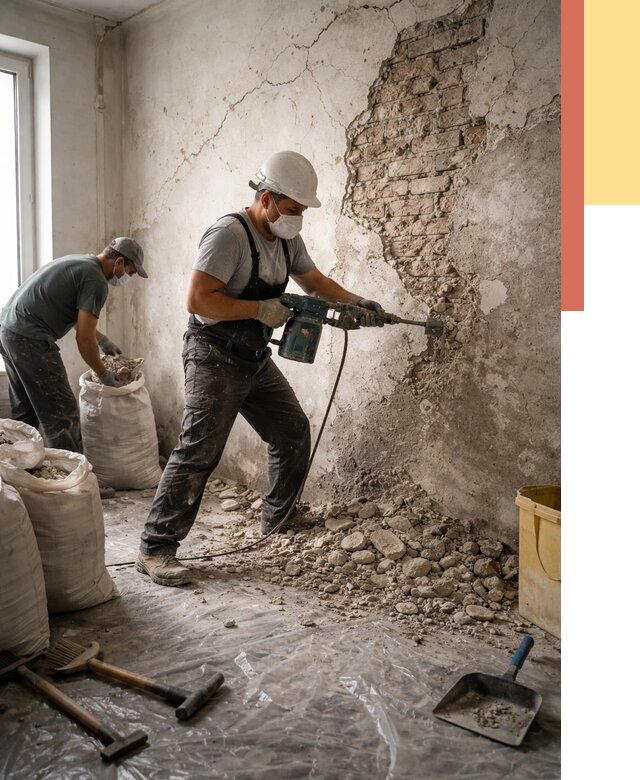 Демонтаж штукатурки со стен в Зеленокумске от 7331 руб/м² — быстро и недорого | ОТДЕЛОЧНИК-Злм