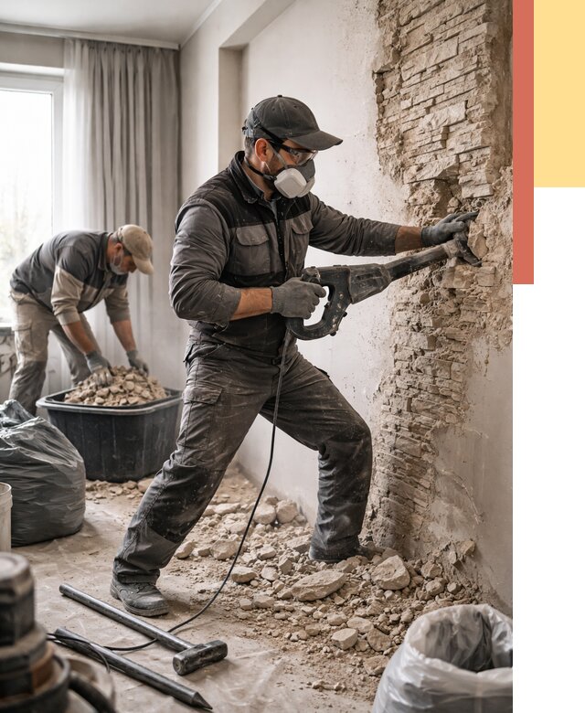 Демонтаж декоративного камня в Зеленокумске от 1476 руб/м² — быстро и недорого | ОТДЕЛОЧНИК-Злм