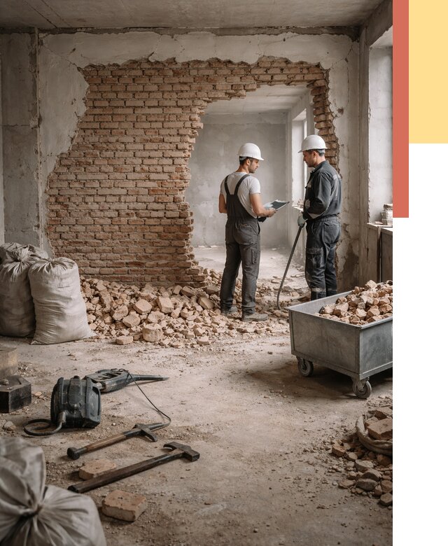 Демонтаж кирпичных стен в Зеленокумске от 4276 руб. — быстро, недорого, под ключ | ОТДЕЛОЧНИК-Злм