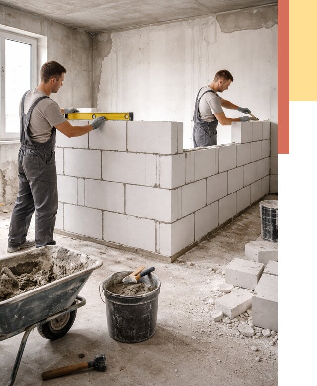 Кладка перегородок из ПГП в Зеленокумске от 2546 руб./м2 — монтаж и возведение под ключ | ОТДЕЛОЧНИК-Злм