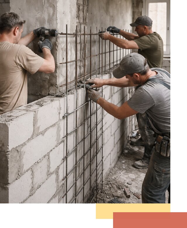 Армирование кладки перегородок в Зеленокумске профессионально и надёжно