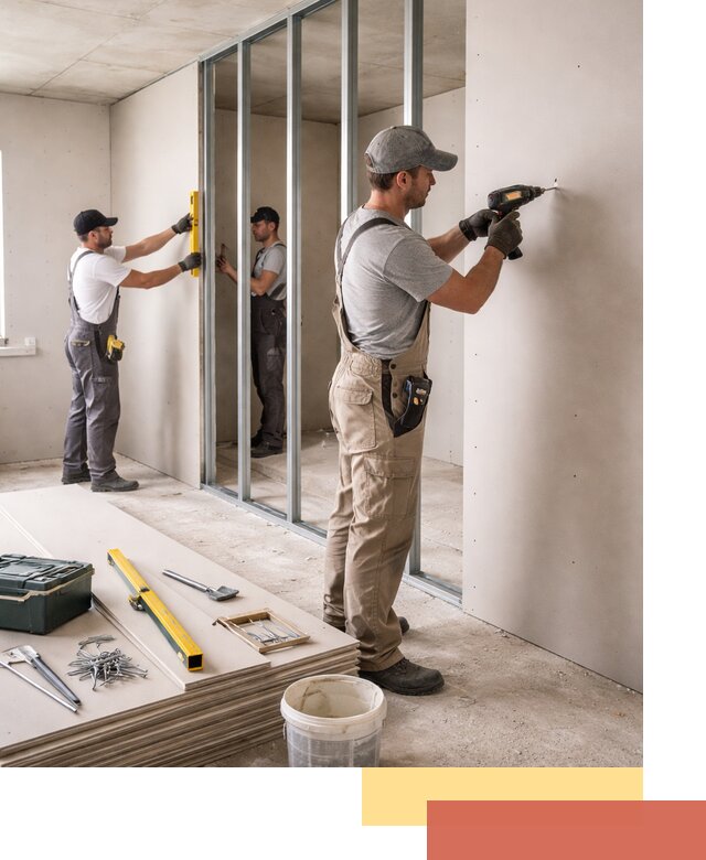 Однослойная перегородка из гипсокартона в Зеленокумске под ключ, монтаж и отделка