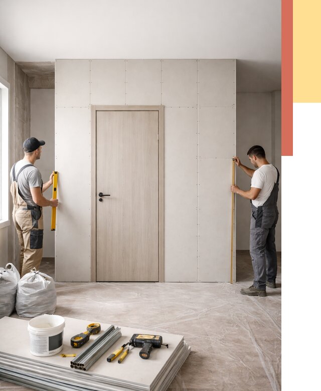 Перегородка из гипсокартона с дверью в Зеленокумске от 4582 руб. под ключ | ОТДЕЛОЧНИК-Злм