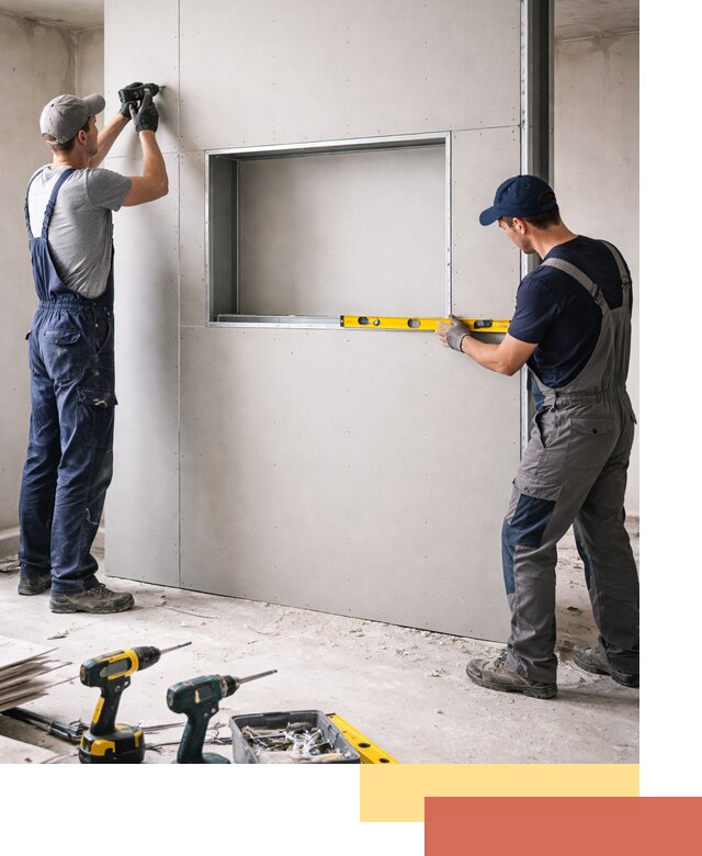 Перегородка из гипсокартона с нишей под декор в Зеленокумске