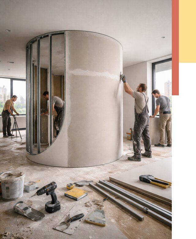 Радиусная перегородка из гипсокартона в Зеленокумске от 2953 руб. под ключ | ОТДЕЛОЧНИК-Злм