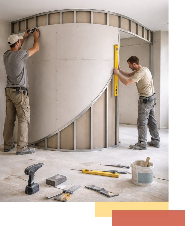 Радиусная перегородка из гипсокартона в Зеленокумске под ключ