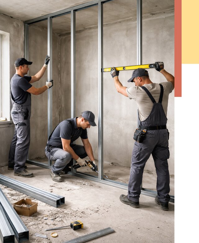 Монтаж каркаса перегородки из профиля в Зеленокумске от 764 руб. | ОТДЕЛОЧНИК-Злм