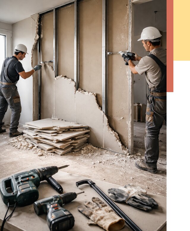 Демонтаж перегородки из гипсокартона в Зеленокумске от 1222 руб. быстро и недорого | ОТДЕЛОЧНИК-Злм