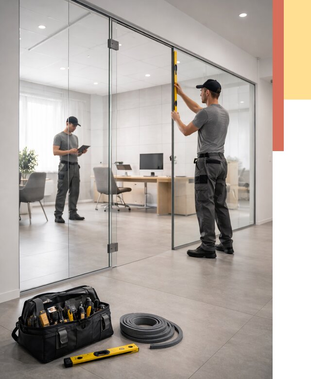 Цельностеклянные перегородки под ключ в Зеленокумске от 9673 руб. — монтаж и цены | ОТДЕЛОЧНИК-Злм