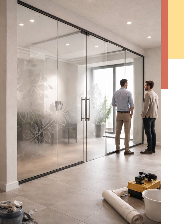 Стеклянные перегородки с рисунком в Зеленокумске от 12728 руб. монтаж и нанесение | ОТДЕЛОЧНИК-Злм