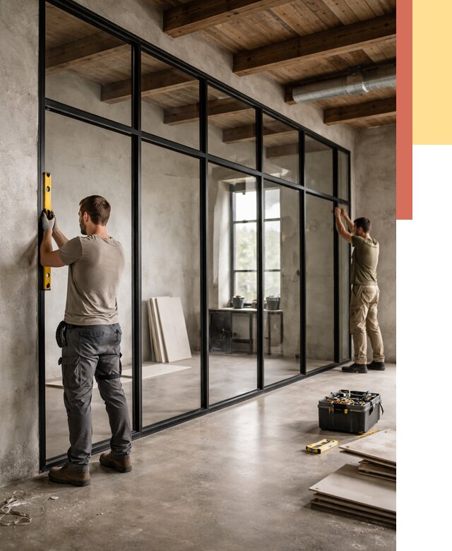 Стеклянные перегородки лофт в Зеленокумске от 10691 руб. под ключ | ОТДЕЛОЧНИК-Злм