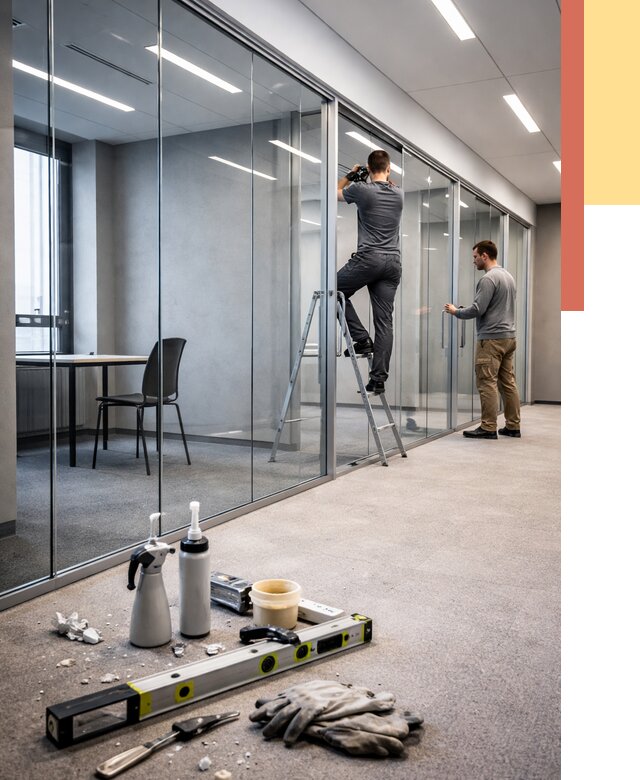 Стеклянные офисные перегородки в Зеленокумске от 8655 руб. — монтаж и установка | ОТДЕЛОЧНИК-Злм