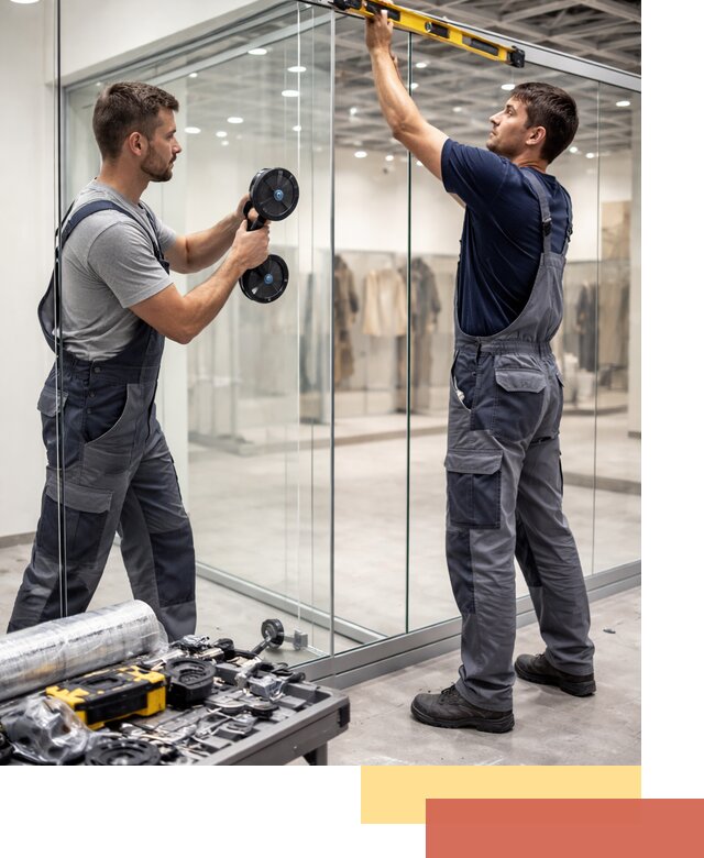 Стеклянные перегородки для магазинов в Зеленокумске — монтаж и установка