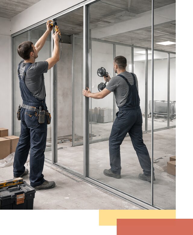 Алюминиевые перегородки со стеклом в Зеленокумске — изготовление и монтаж