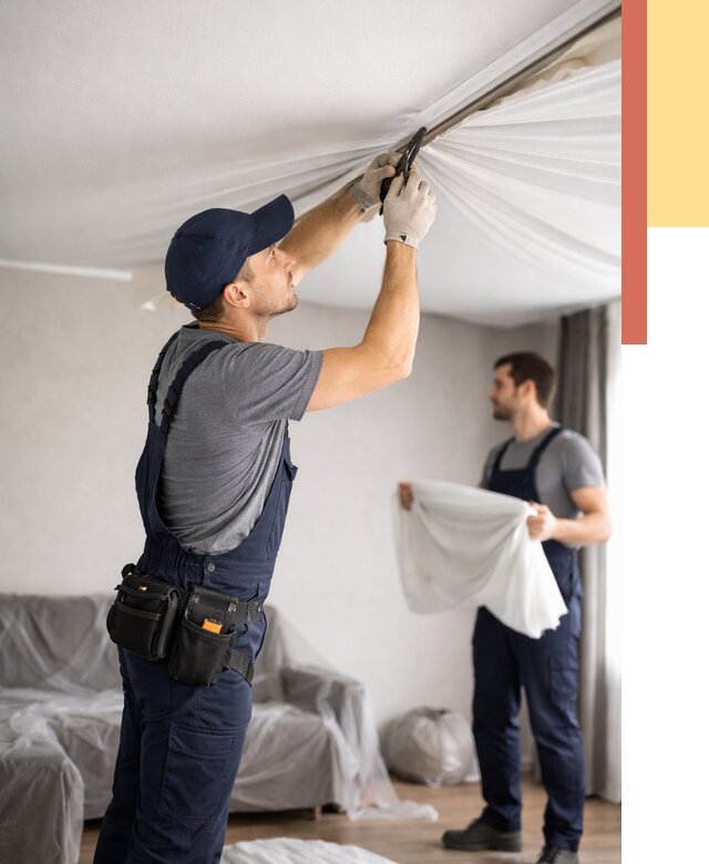 Демонтаж натяжного потолка в Зеленокумске от 4582 руб. — снятие и разбор под ключ | ОТДЕЛОЧНИК-Злм