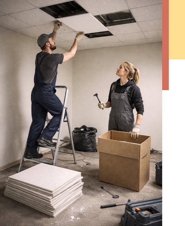 Демонтаж потолочной плитки в Зеленокумске от 4582 руб. быстро и недорого | ОТДЕЛОЧНИК-Злм