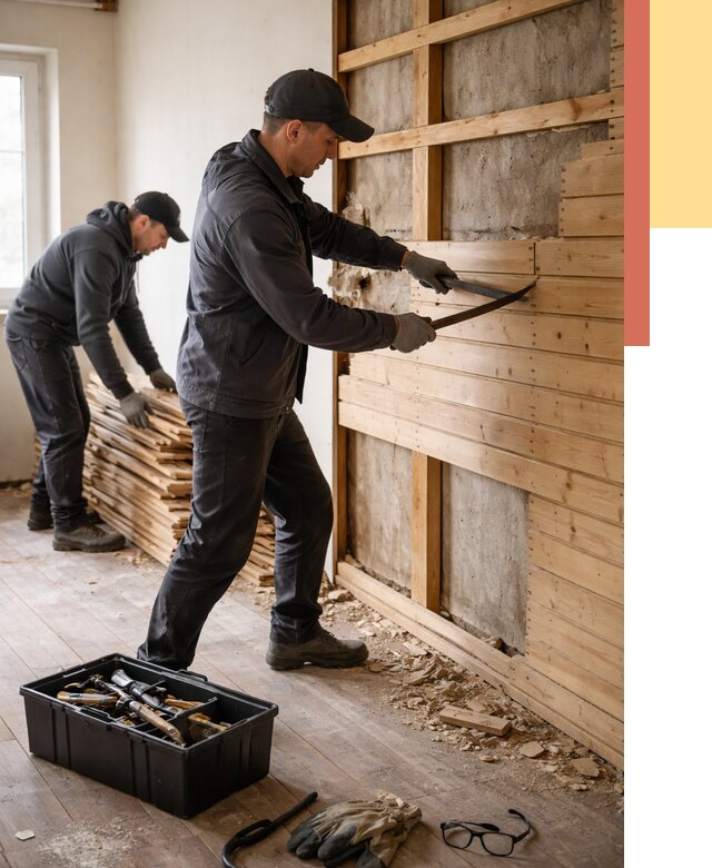 Демонтаж вагонки в Зеленокумске от 3869 руб/м2 — быстро и недорого | ОТДЕЛОЧНИК-Злм