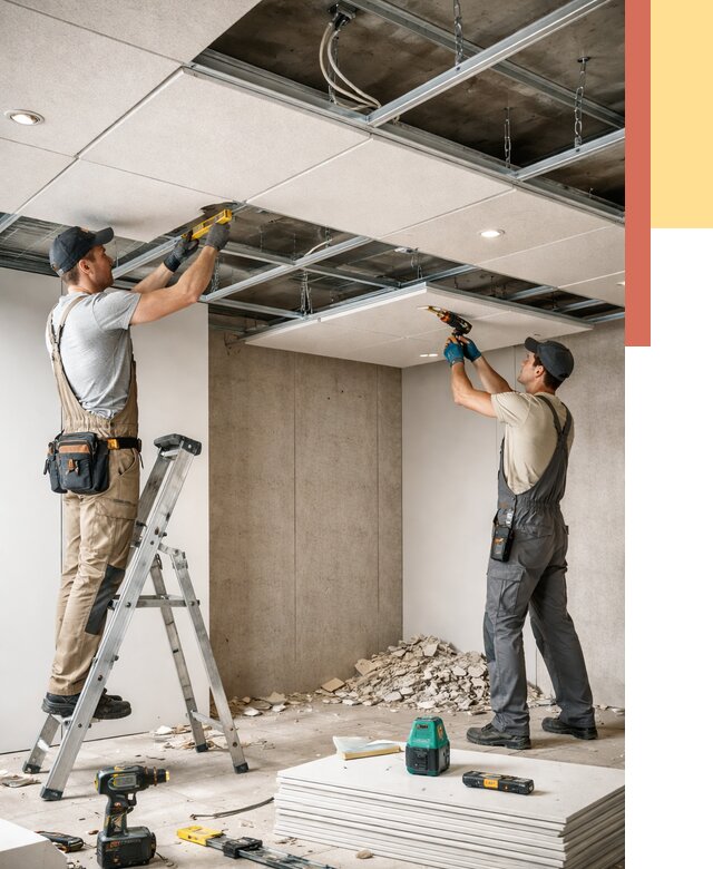 Монтаж акустического потолка в Зеленокумске от 6618 руб/м2 — быстро и недорого | ОТДЕЛОЧНИК-Злм