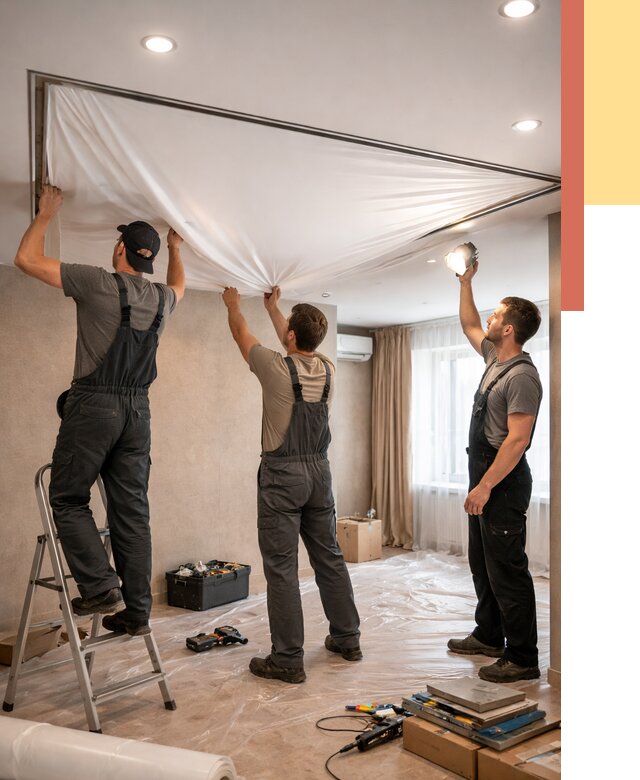 Монтаж ПВХ натяжного потолка в Зеленокумске от 3564 руб. под ключ | ОТДЕЛОЧНИК-Злм