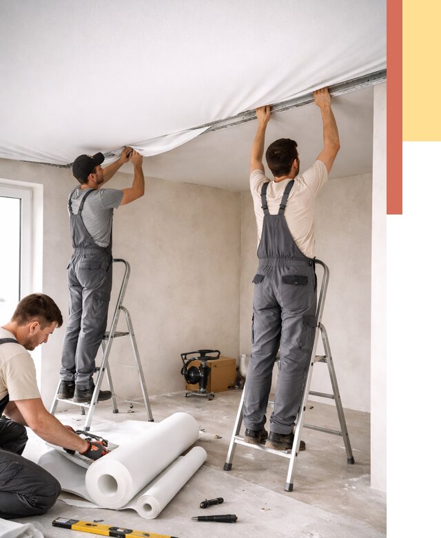 Монтаж тканевого натяжного потолка в Зеленокумске от 3564 руб. под ключ | ОТДЕЛОЧНИК-Злм