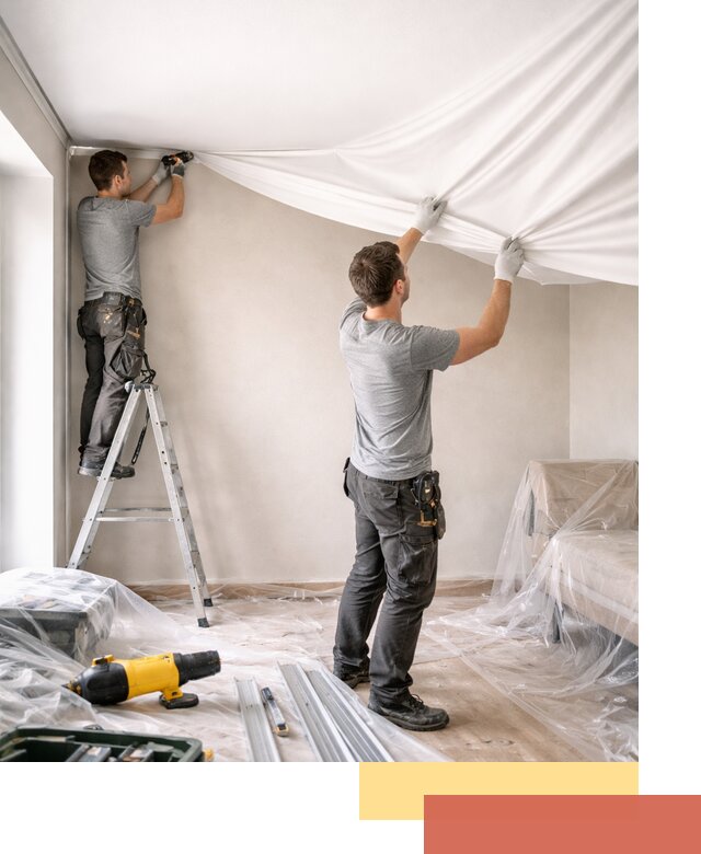 Монтаж тканевого натяжного потолка в Зеленокумске недорого и быстро