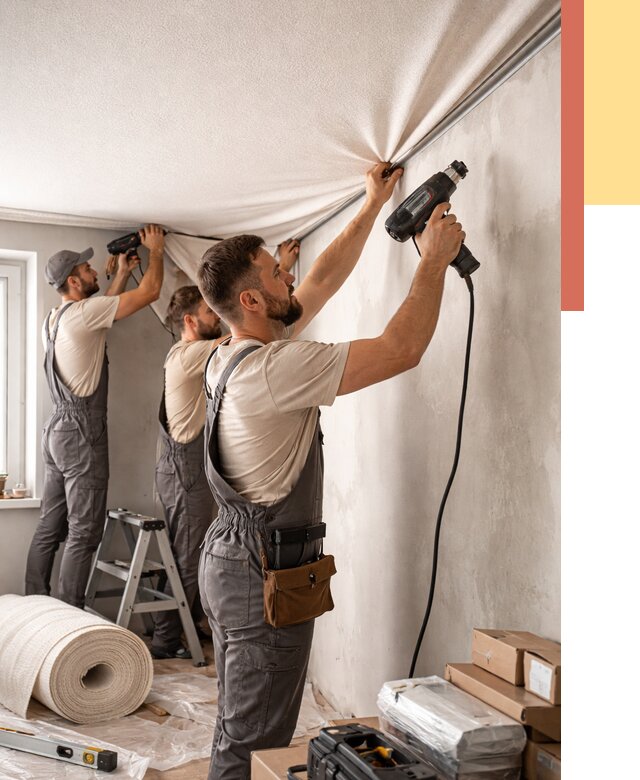 Монтаж фактурного натяжного потолка в Зеленокумске от 764 руб. — ОТДЕЛОЧНИК-Злм