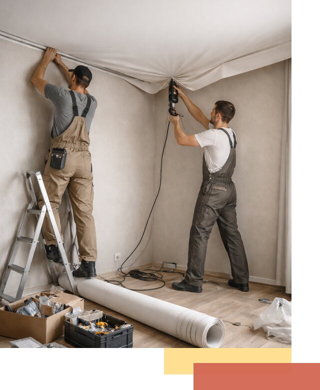 Монтаж цветного натяжного потолка в Зеленокумске за один день