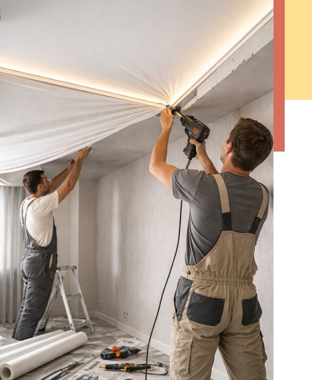 Монтаж натяжного потолка с подсветкой в Зеленокумске от 967 руб. | ОТДЕЛОЧНИК-Злм