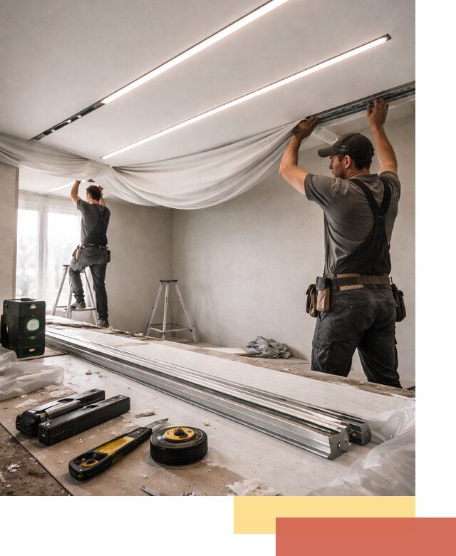 Монтаж натяжных потолков со световыми линиями в Зеленокумске