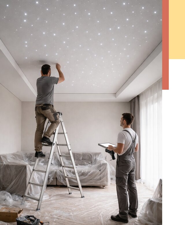 Монтаж натяжного потолка «звездное небо» в Зеленокумске от 6618 руб. | ОТДЕЛОЧНИК-Злм