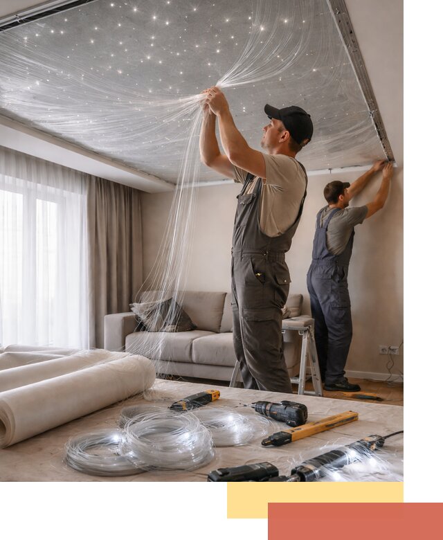 Монтаж натяжного потолка «Звездное небо» в Зеленокумске