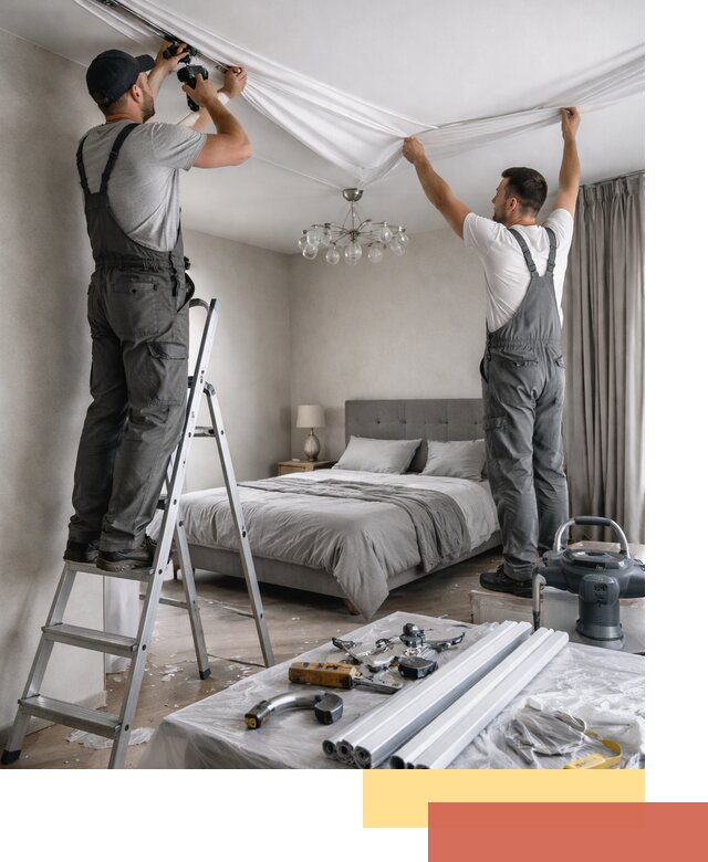 Монтаж натяжного потолка в спальне в Зеленокумске