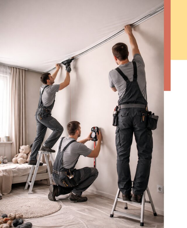 Монтаж натяжного потолка в детской в Зеленокумске от 3564 руб. — быстро и недорого | ОТДЕЛОЧНИК-Злм