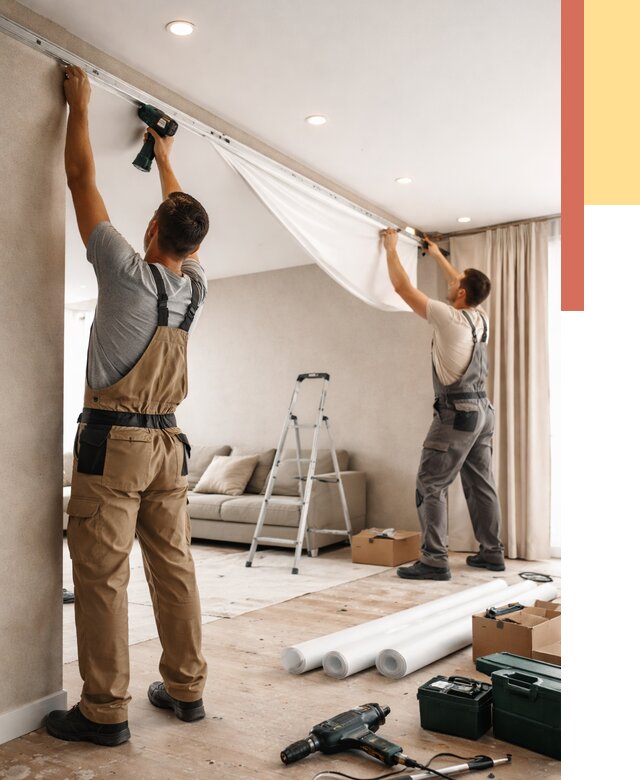 Монтаж натяжного потолка в гостиной в Зеленокумске от 560 руб. | ОТДЕЛОЧНИК-Злм