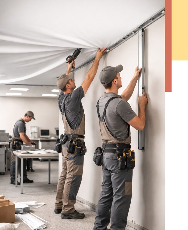 Монтаж натяжного потолка в офисе в Зеленокумске от 458 руб/м² — быстро и недорого | ОТДЕЛОЧНИК-Злм