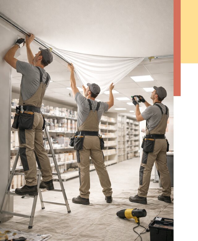 Монтаж натяжного потолка в магазине в Зеленокумске от 4582 руб. быстро и недорого | ОТДЕЛОЧНИК-Злм