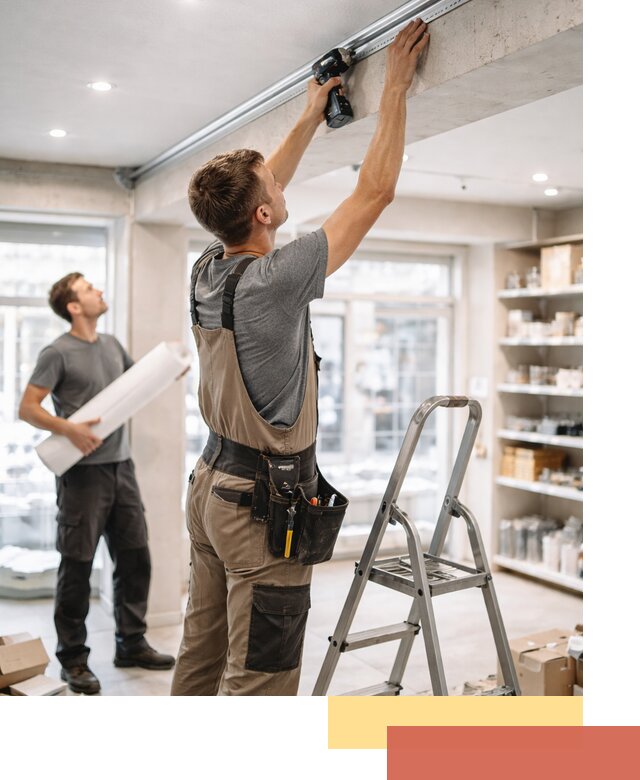 Монтаж натяжных потолков в магазине в Зеленокумске