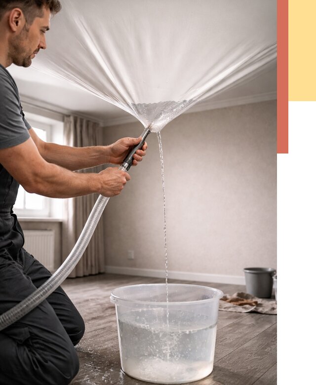 Слив воды с натяжного потолка в Зеленокумске от 2546 руб. быстро и недорого | ОТДЕЛОЧНИК-Злм