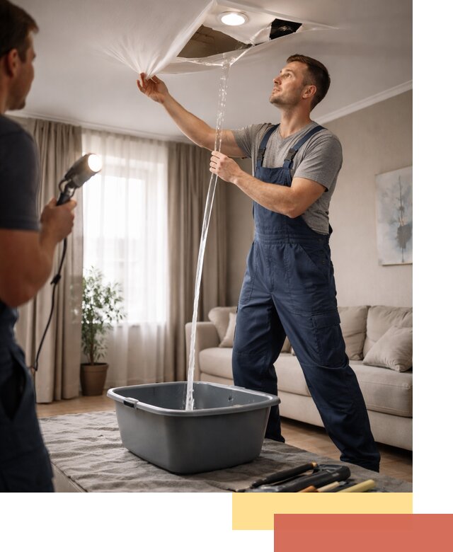 Слив воды с натяжного потолка в Зеленокумске быстро и аккуратно