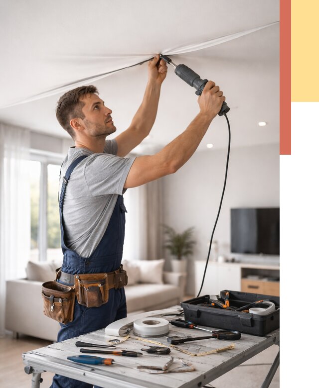 Ремонт натяжных потолков в Зеленокумске от 9673 руб. под ключ — ОТДЕЛОЧНИК-Злм