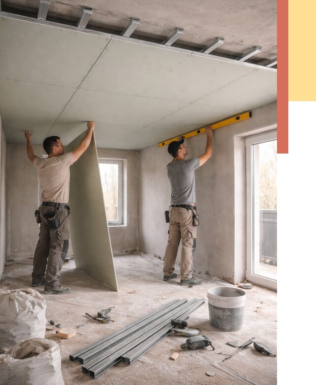 Одноуровневый потолок из гипсокартона в Зеленокумске от 764 руб. — монтаж под ключ | ОТДЕЛОЧНИК-Злм