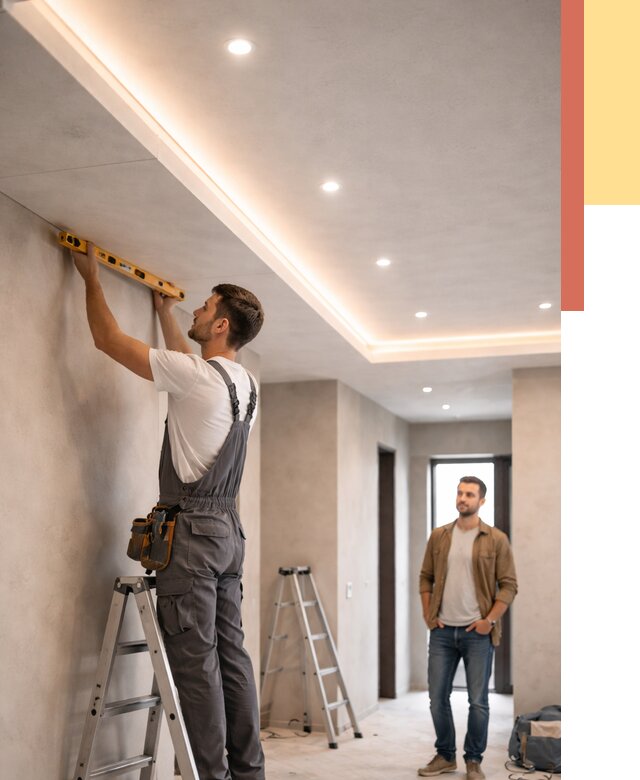 Потолок из гипсокартона с подсветкой в Зеленокумске от 764 руб./м2 под ключ | ОТДЕЛОЧНИК-Злм