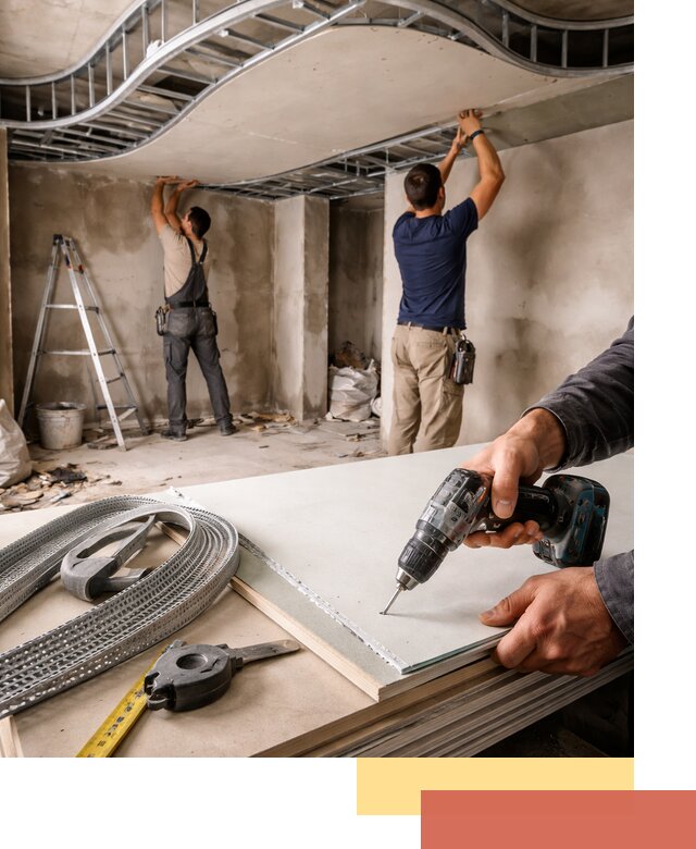 Криволинейный потолок из гипсокартона в Зеленокумске — монтаж и отделка