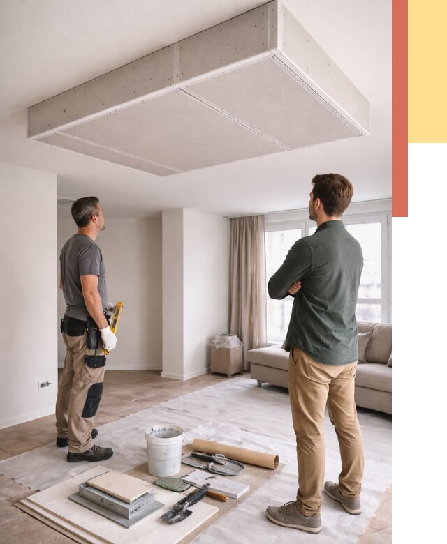 Короб на потолке из гипсокартона в Зеленокумске от 2240 руб. — монтаж и услуги под ключ | ОТДЕЛОЧНИК-Злм