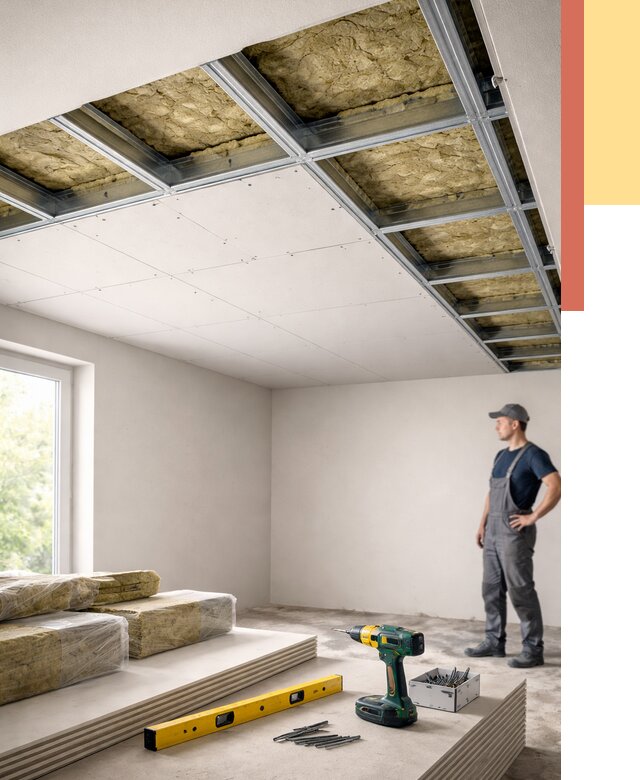 Звукоизоляция потолка ГКЛ в Зеленокумске от 967 руб. — монтаж под ключ | ОТДЕЛОЧНИК-Злм