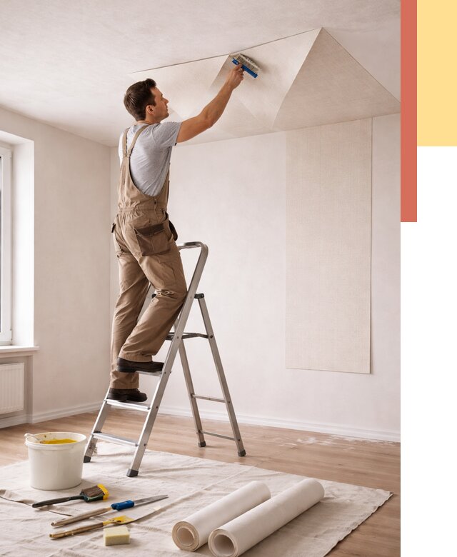 Поклейка обоев на потолок в Зеленокумске от 4582 руб. быстро и недорого | ОТДЕЛОЧНИК-Злм