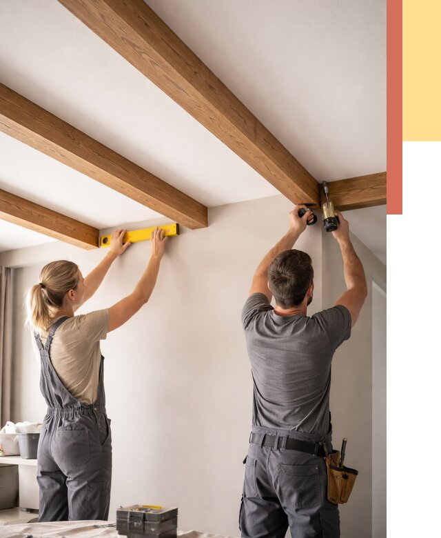 Монтаж декоративных балок на потолок в Зеленокумске от 4276 руб. — ОТДЕЛОЧНИК-Злм